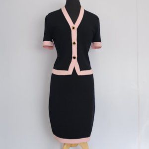 st John collection by Marie Gray- black&peach short sleeve skirt suit set
